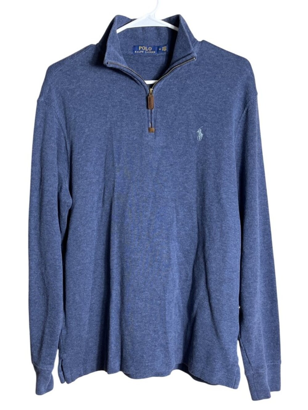 Polo Ralph Lauren Mens M 1/4 Zip High Neck Pullover Blue Cotton Fine Knit Preppy